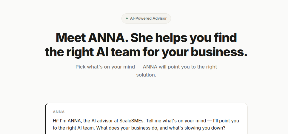 ANNA — the ScaleSMEs AI advisor recommending the right agents